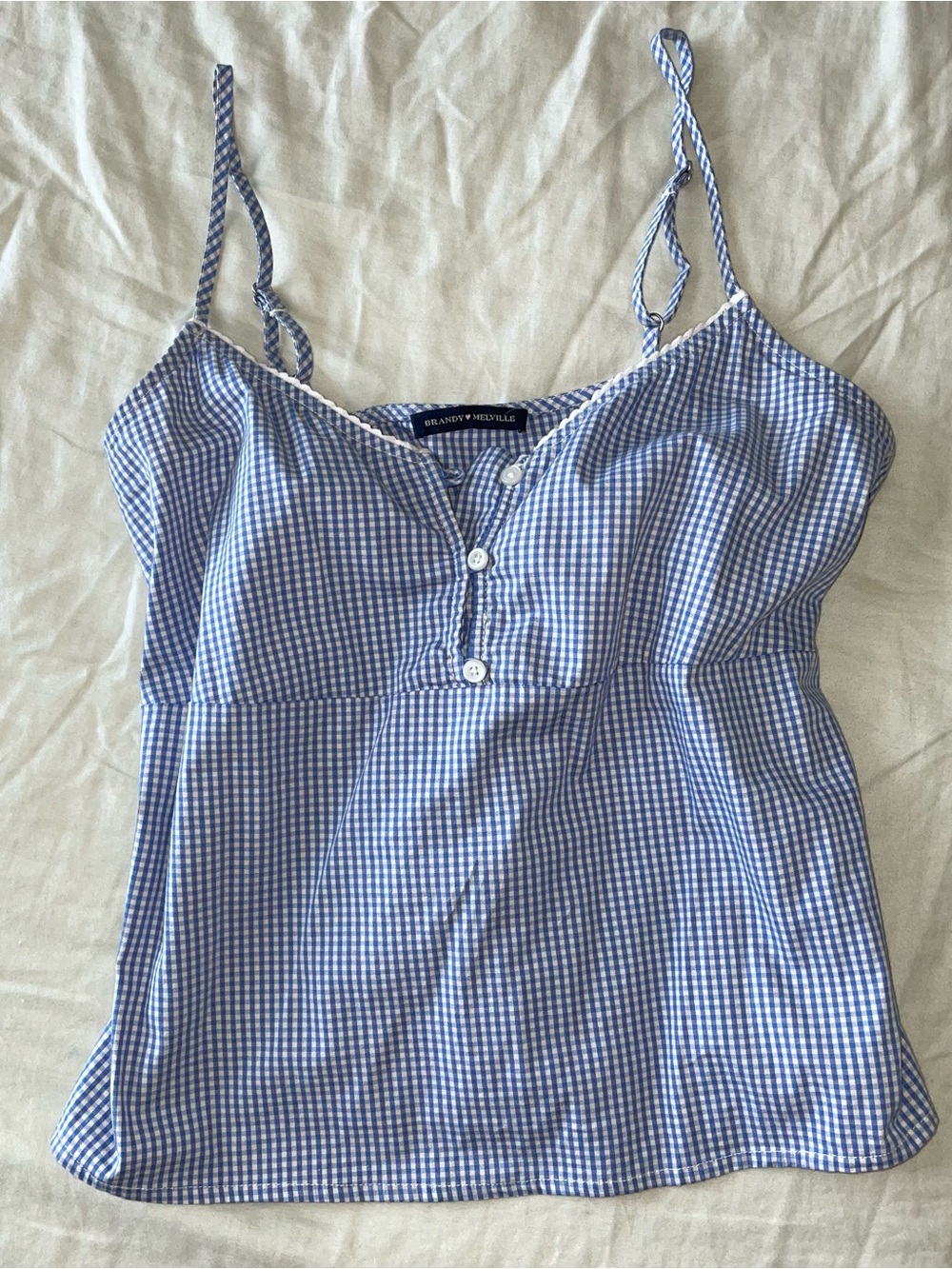 Brandy Melville Blue and White Gingham Button-Front Cami